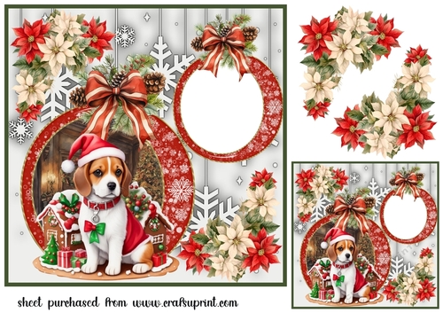 Snowflake Christmas pup card front 4