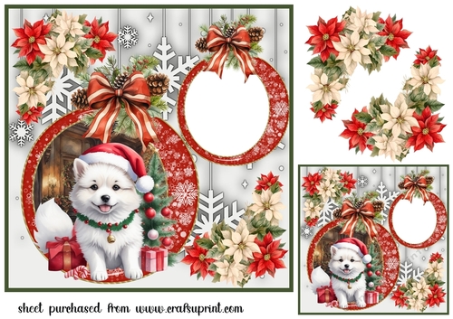 Snowflake Christmas pup card front 6