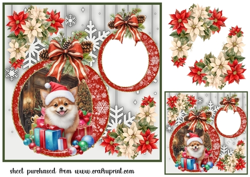 Snowflake Christmas pup card front 8