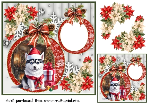 Snowflake Christmas pup card front 9