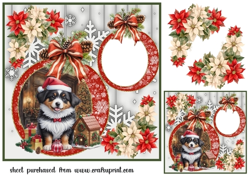 Snowflake Christmas pup card front 10