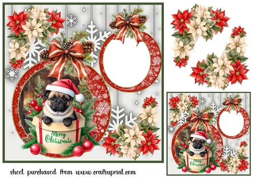 Snowflake Christmas pup card front 11