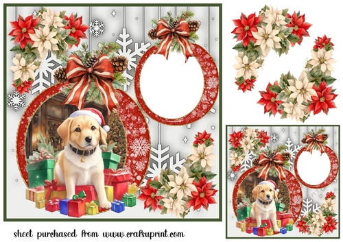 Snowflake Christmas pup card front 13