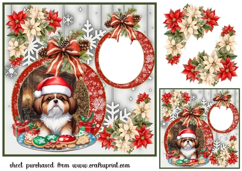 Snowflake Christmas pup card front 14