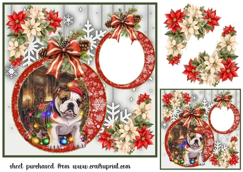 Snowflake Christmas pup card front 16
