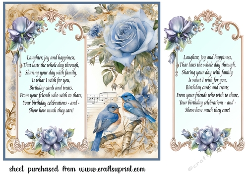 Blue rose,music and birds card front
