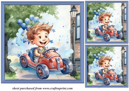 3 Kids n cars card fronts/toppers 1