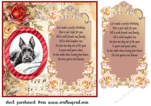 Scottish terrier red rose and music card front 1