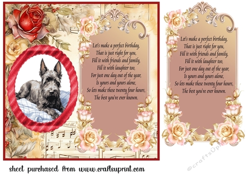 Scottish terrier red rose and music card front 2