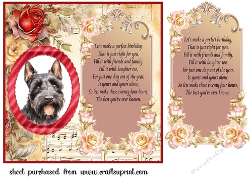 Scottish terrier red rose and music card front 5