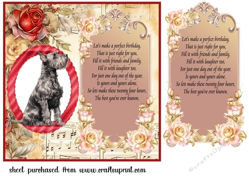 Scottish terrier red rose and music card front 6