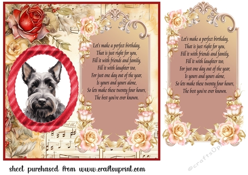 Scottish terrier red rose and music card front 7