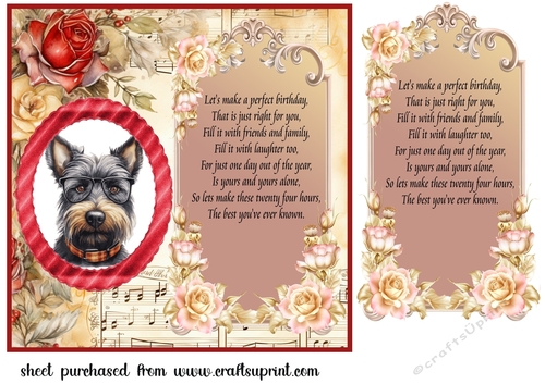 Scottish terrier red rose and music card front 4