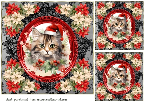 3 Christmas cat card fronts/toppers 1