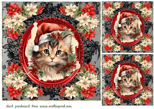 3 Christmas cat card fronts/toppers 2