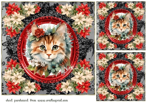 3 Christmas cat card fronts/toppers 3