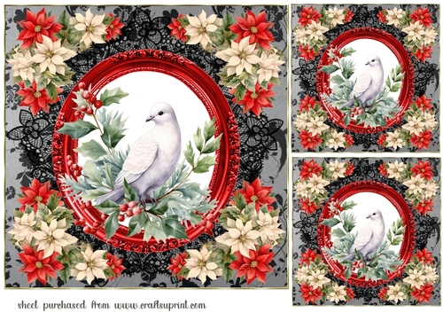 3 Christmas dove card fronts/toppers 