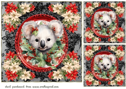 3 Christmas koala card fronts/toppers 