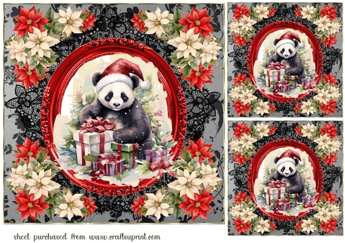 3 Christmas panda card fronts/toppers 