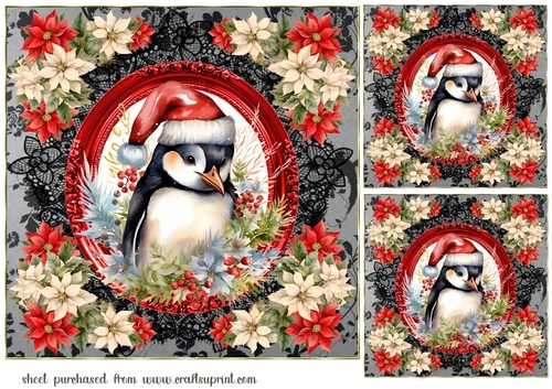 3 Christmas penguin card fronts/toppers 