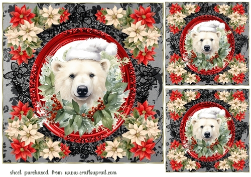 3 Christmas polar bear card fronts/toppers 