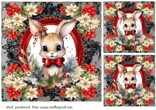 3 Christmas rabbit card fronts/toppers 