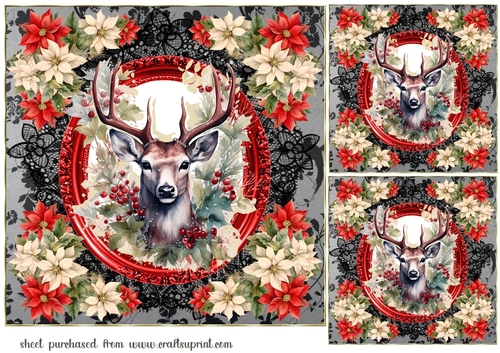 3 Christmas stag card fronts/toppers n1