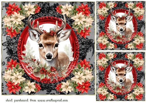 3 Christmas stag card fronts/toppers n2
