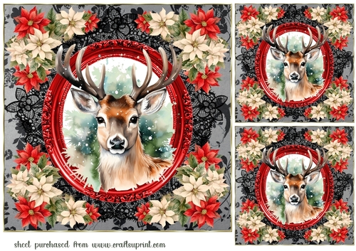 3 Christmas stag card fronts/toppers n3