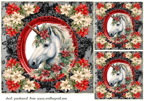 3 Christmas unicorn card fronts/toppers 