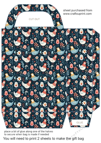 Folk art chickens gift bag 2