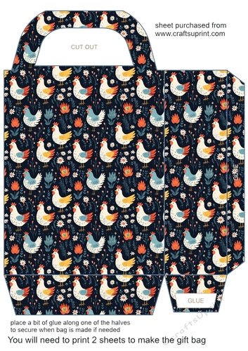 Folk art chickens gift bag 3