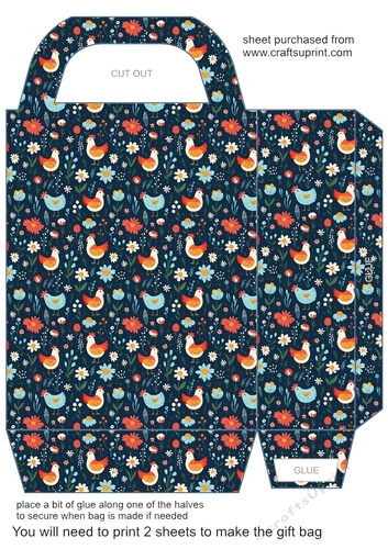 Folk art chickens gift bag 4