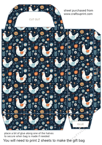 Folk art chickens gift bag 5