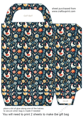 Folk art chickens gift bag 7