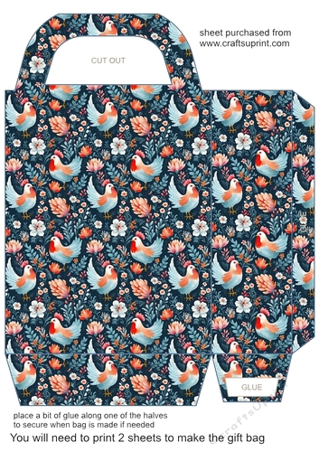 Folk art chickens gift bag 8