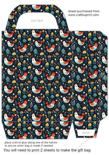 Folk art chickens gift bag 10