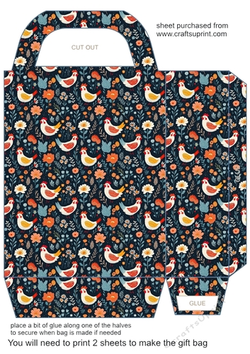 Folk art chickens gift bag 11