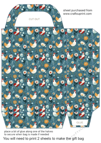 Folk art chickens gift bag 12