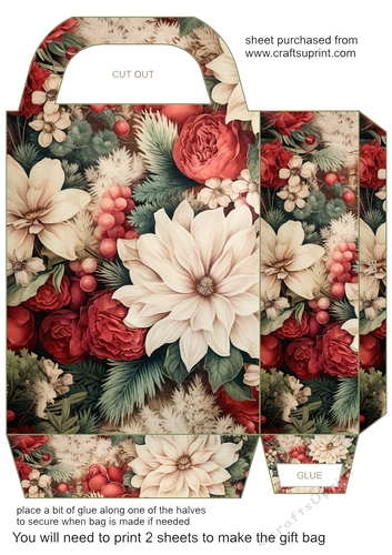 Vintage Christmas flowers gift bag 1