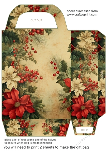Vintage Christmas flowers gift bag 2