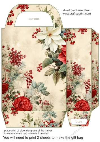 Vintage Christmas flowers gift bag 4