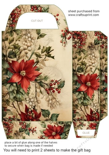 Vintage Christmas flowers gift bag 5
