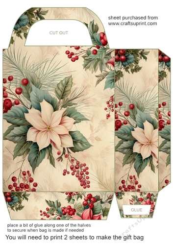 Vintage Christmas flowers gift bag 6