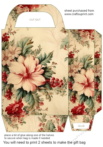 Vintage Christmas flowers gift bag 8