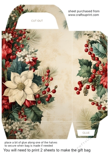 Vintage Christmas flowers gift bag 10