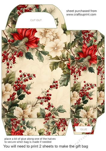 Vintage Christmas flowers gift bag 11