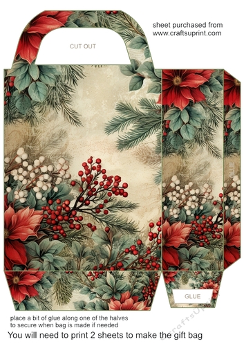 Vintage Christmas flowers gift bag 12