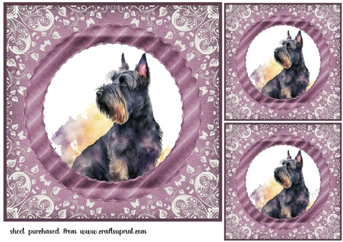 3 Purple and silver Scottish terrier card fronts/toppers 1