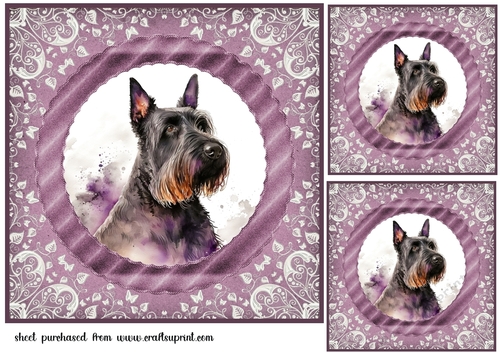 3 Purple and silver Scottish terrier card fronts/toppers 3